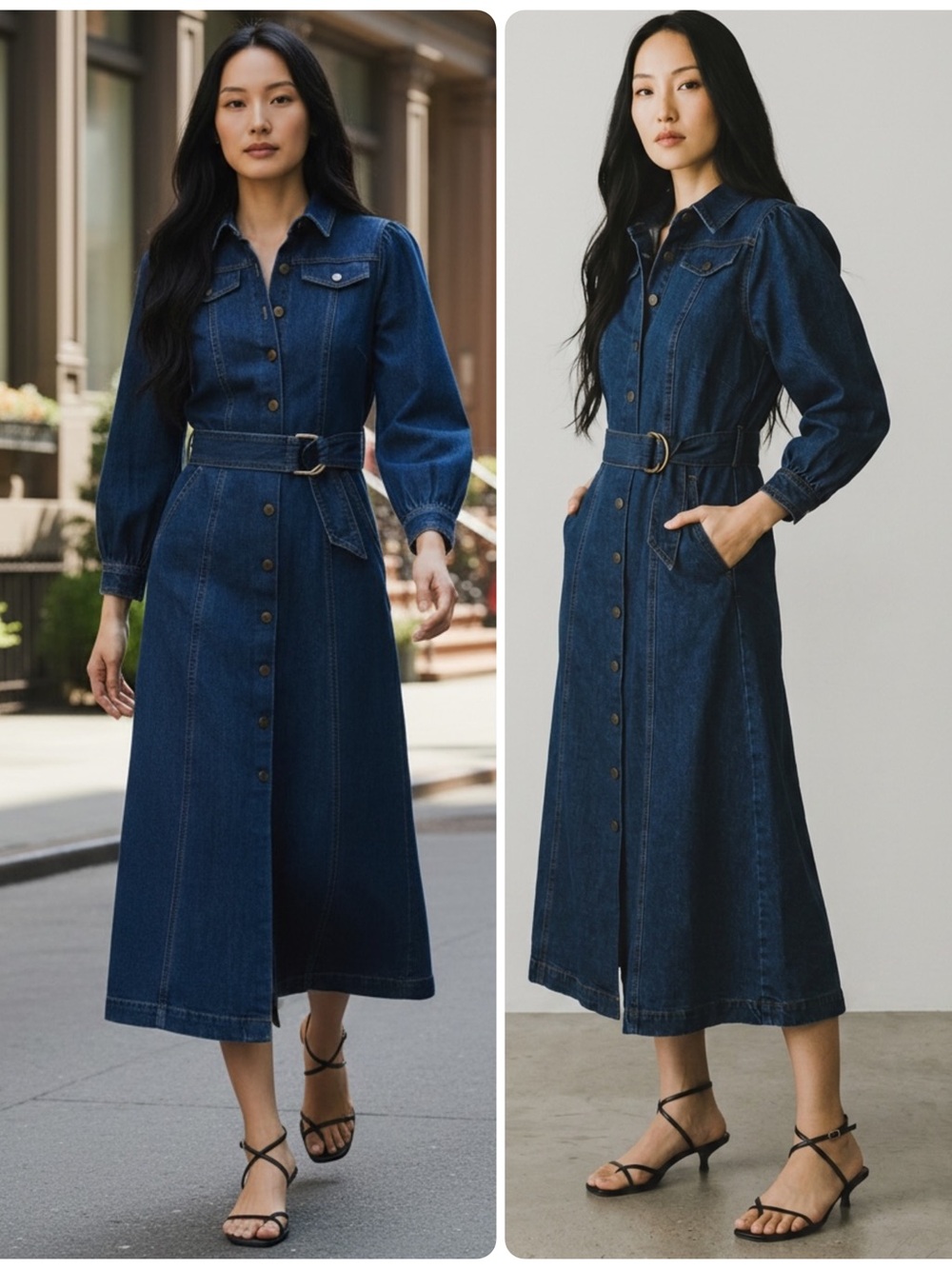 Cleobella Indigo Denim Midi Shirt Dress with Belt